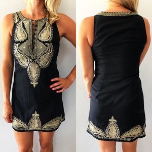 Free People black linen and gold sequins dress